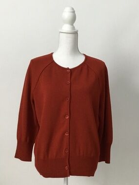 St. John Vermillion Red Orange Knit Cardigan Luxury Size L